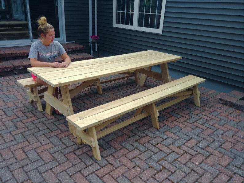 8 Ft. Cedar Picnic Table With Separate Benches Etsy