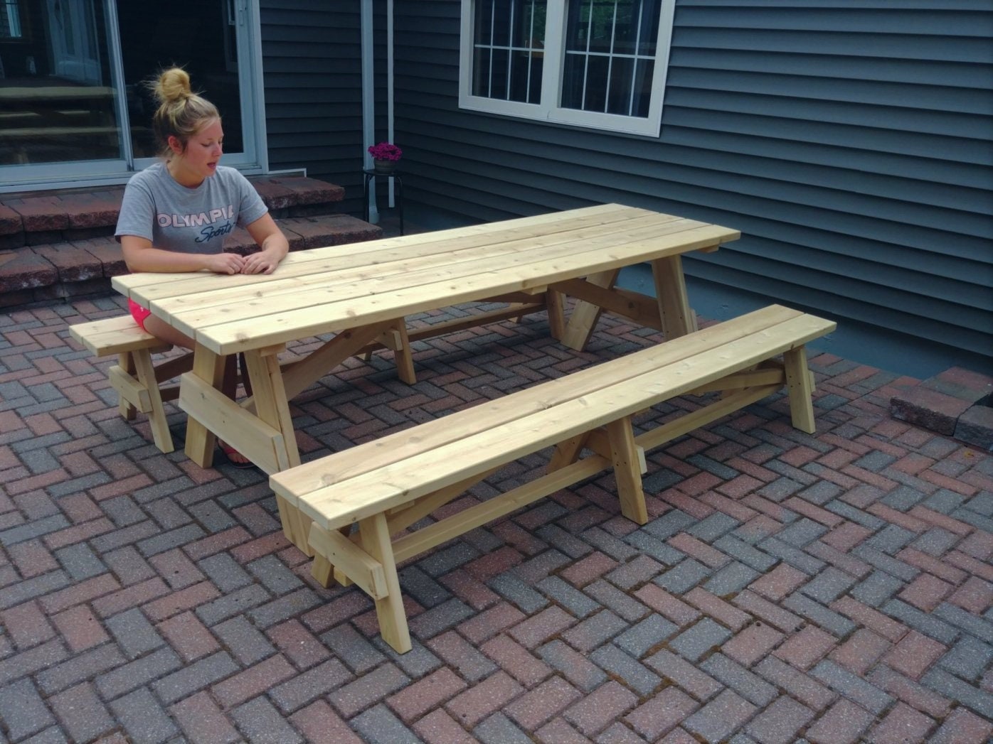 8 Ft. Cedar Picnic Table With Separate Benches - Etsy Canada
