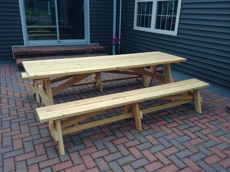 8 Ft. Cedar Picnic Table With Separate Benches Etsy