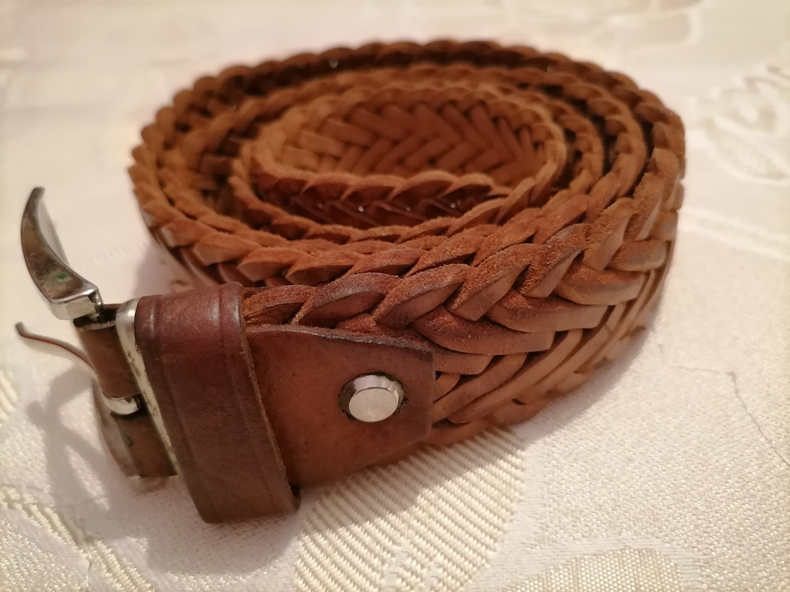 Camel Brown Leather Braided Belt Brass Buckle made of camel | Etsy