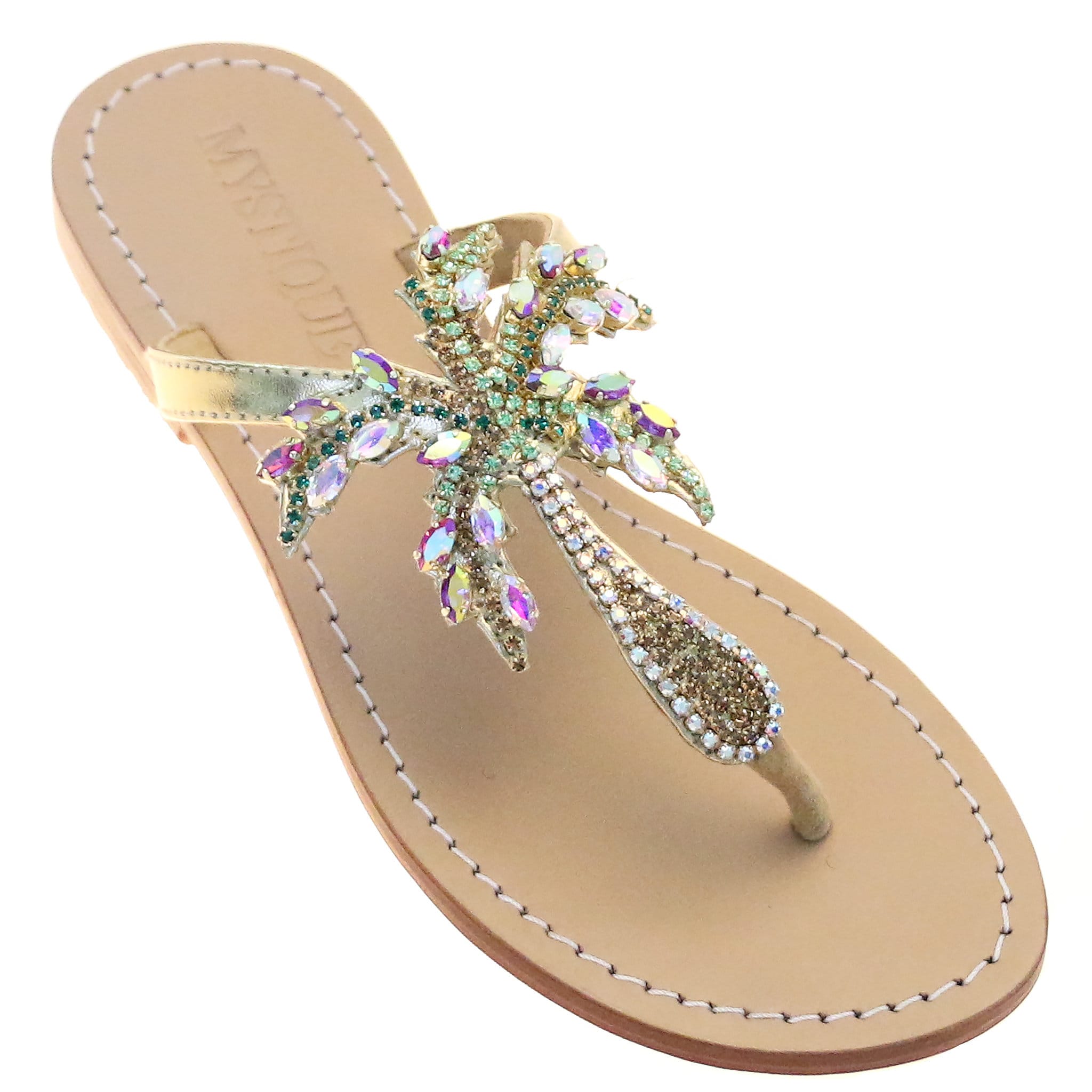 Handmade to Order Jeweled Leather Sandals Palm Tree Rhinestone Sandals Whimsical Boho Sandals Flat Thong Sandals Mystique Sandals Etsy UK