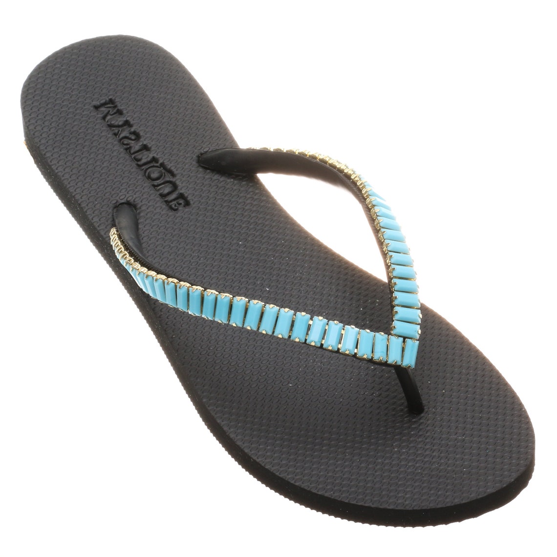 flip flops with turquoise stones