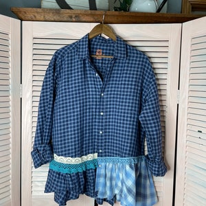 Up Cycled Navy Check Plaid LINEN Shirt, Plus Size - Etsy