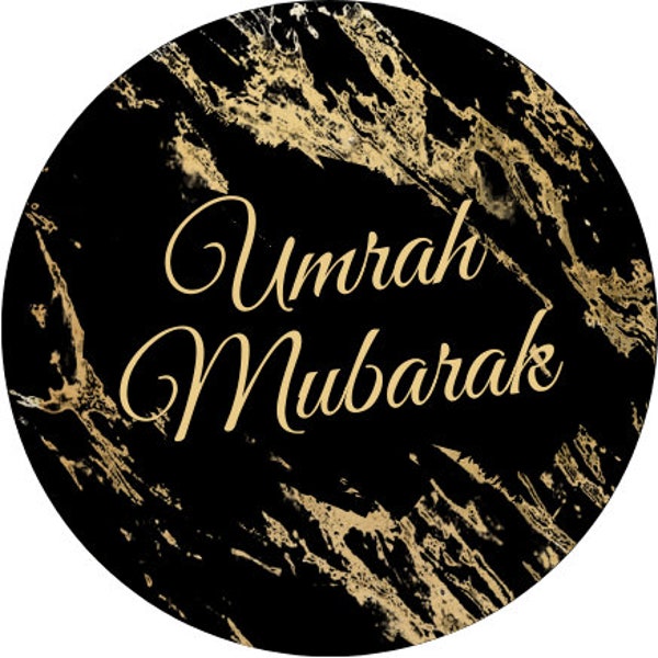 24 Umrah Mubarak Stickers - Luxurious Gold & Black "Umrah Mubarak" Celebration Sticker - Elegant Pilgrimage Commemorative Decal - 1.5 inch