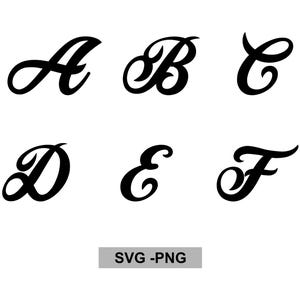 Ensemble de l'alphabet de A à Z, script lettre PNG SVG, alphabet cursif, lettres monogramme, police de caractères élégante, fichier de coupe Cricut