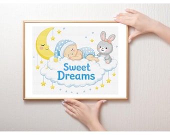 Süße Träume Baby Kreuzstich PDF Muster - Babyzimmer Dekoration - 238x300 Stiche