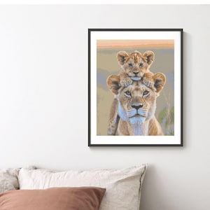 Löwe und Jungtier Kreuzstichmuster PDF / SVG | Tier Kreuzstich Muster | Sofortiger Download