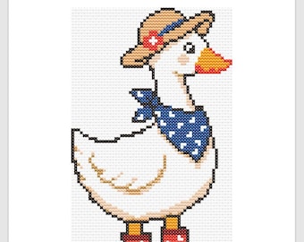 Gans mit Hut Kreuzstichmuster, 95x56 Stiche für Anfänger, Niedliches Goose Nadeldesign