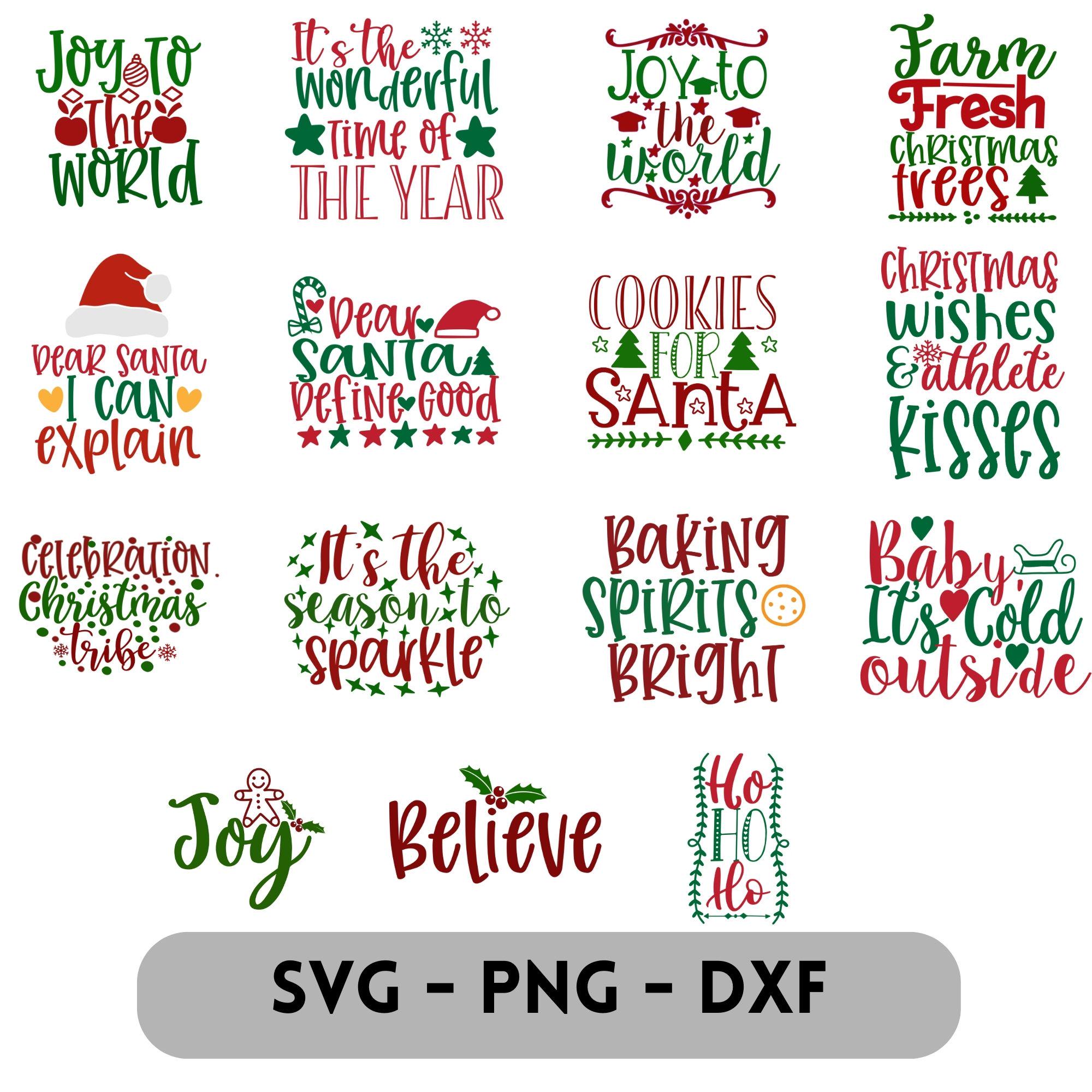 Christmas SVG PNG DXF Bundle, Holiday Quotes, Joy Santa, Cookie Baking ...
