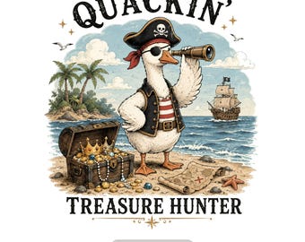 Quackin 'Schatzjäger PNG, lustige Piratengans Digital Download, Gans Piraten Clipart, Schatzsuche Design, Vintage Küstengrafik JPG