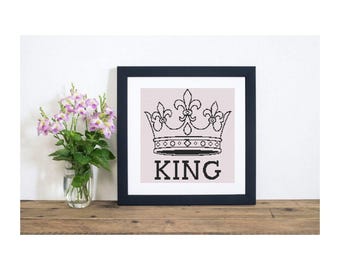 König Krone Kreuzstichmuster PDF, Eleganter Monogramm Buchstabe, moderne Stickerei, feminines Nähen, Wand Kunst Dekor, anfängerfreundlich