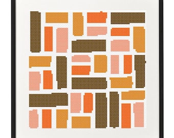 Herbst Ziegel Mosaik Kreuzstichmuster | Abstraktes Retro Blockdiagramm | Herbst Farben Moderne Wand Dekor PDF