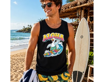 Surfendes Gans PNG-Bundle, lustige Strandgans Clipart, Retro Sommerurlaub Design, Aloha Tropische Vogel Grafik, T-Shirt Sublimation PNG JPG