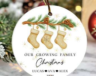 Personalized Family Christmas Ornament, Growing Family Stocking Decor, Personalized Baby Name printed ornament