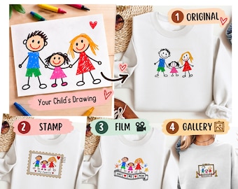 Custom Kids Drawing Sweatshirt, Child Art Sweatshirt, Personalized Kids Artwork, Child Drawing Gift for Mom Dad Grandma Grandpa