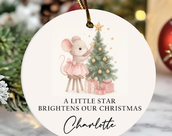 Personalized Baby Christmas Ornament, Cute Mouse Holiday Keepsake, Custom Name Christmas Gift