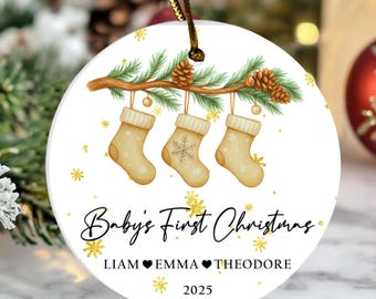 Baby’s First Christmas Ornament, Custom Family Stocking Decor, Personalized Name Holiday Keepsake, New Baby Xmas Gift 2025