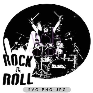 Rock and Roll_drummer デジタルダウンロード/svg、png、jpg ファイル、Silhouette および Cricut 用、デジタルダウンロード/デジタルプリント