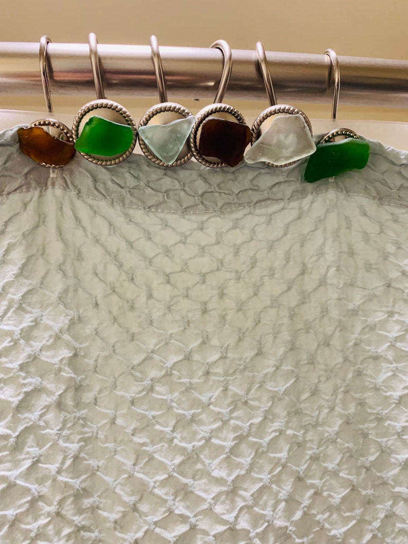 Beach Glass Shower Curtain Hooks Bathroom Shower Hooks Sea Etsy