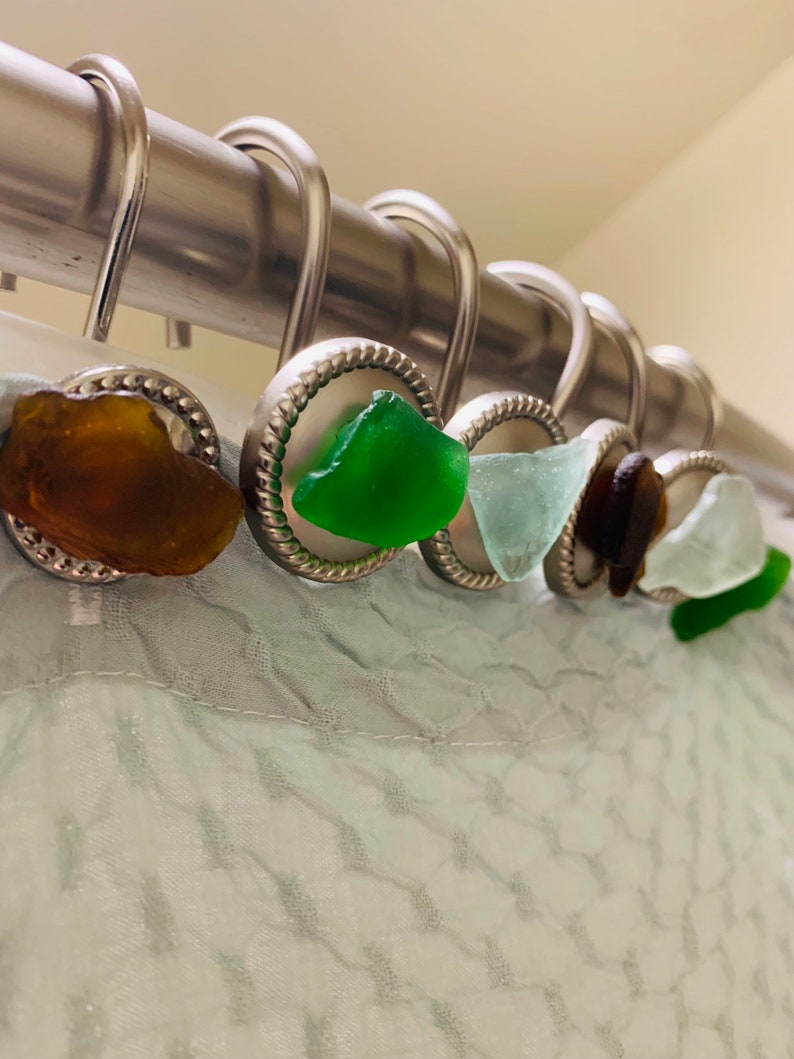 Beach Glass Shower Curtain Hooks Bathroom Shower Hooks Sea Etsy