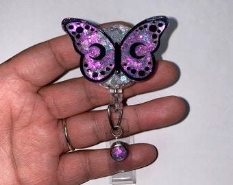 Butterfly Badge Reel, Glitter Badge Reel, ID Holder, Retractable ID Holder