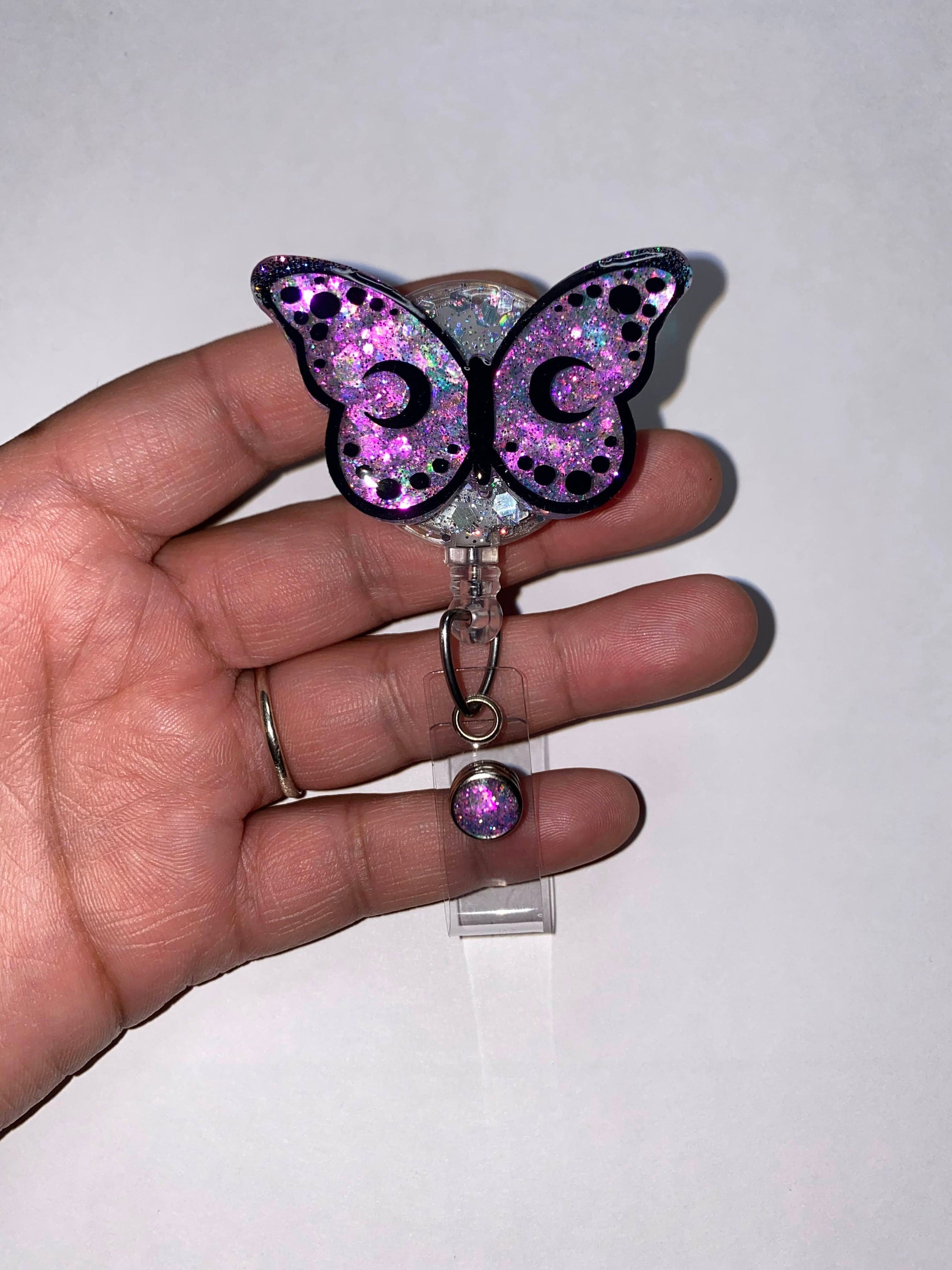 Butterfly Badge Reel, Glitter Badge Reel, ID Holder, Retractable