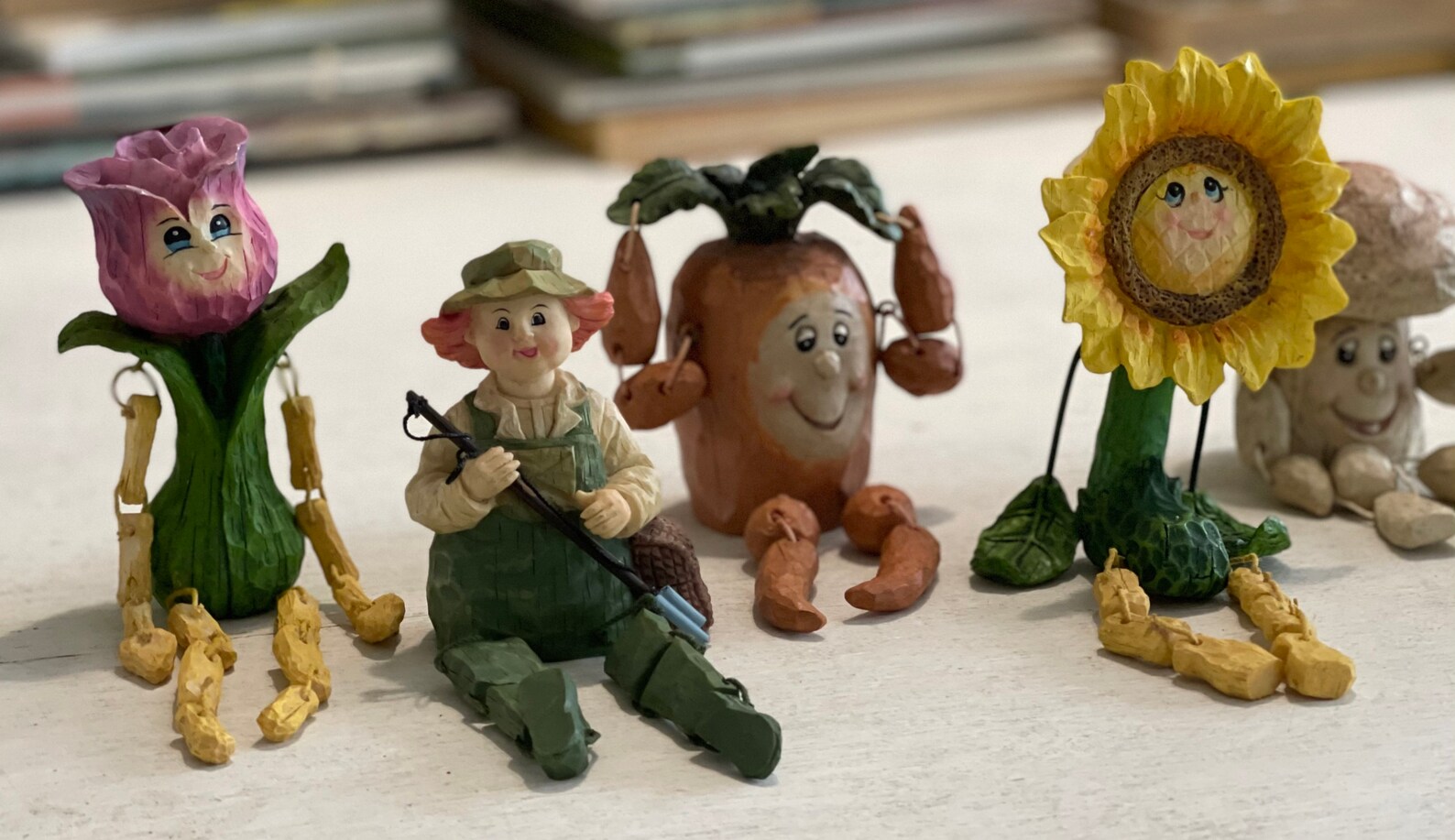 Set of 11 anthropomorphic Flowers/Fruit/Veggie shelf sitters. Etsy