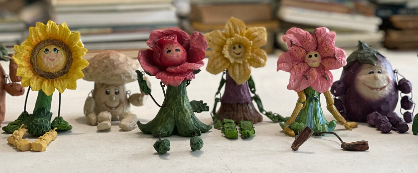 Set of 11 anthropomorphic Flowers/Fruit/Veggie shelf sitters. Etsy