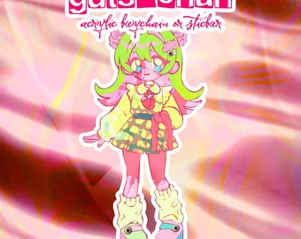 Guts-chan Original Character Menhera Yami Kawaii Guro Keychain or Sticker (2.5" Holographic Acrylic / Vinyl) (PREORDER)