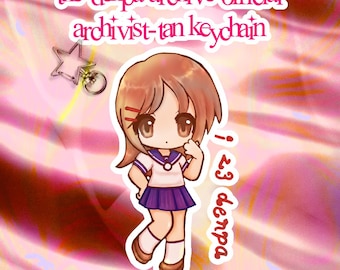 The Denpa Archive Official Archivist-tan Keychain (2.5" Holographic Acrylic) (PREORDER)