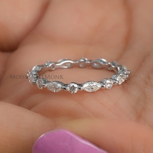 Marquise Round Cut Alternative Moissanite Full Eternity Band / 0.85 TCW Colorless Moissanite Wedding Band / Marquise Round Anniversary Band