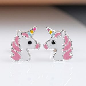 Colorful Enamel Rainbow Unicorn Earring, Push Back Unicorn Jewelry, Lightweight Unicorn Earring For Kids, Daily Wear Jewelry For Gift
