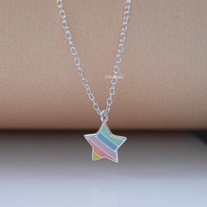 Multi Color Enamel Star Charm Pendant, Dainty Star Enamel Jewelry In Silver, Minimalist Jewelry For Daily Wear, Perfect For Birthday Gift