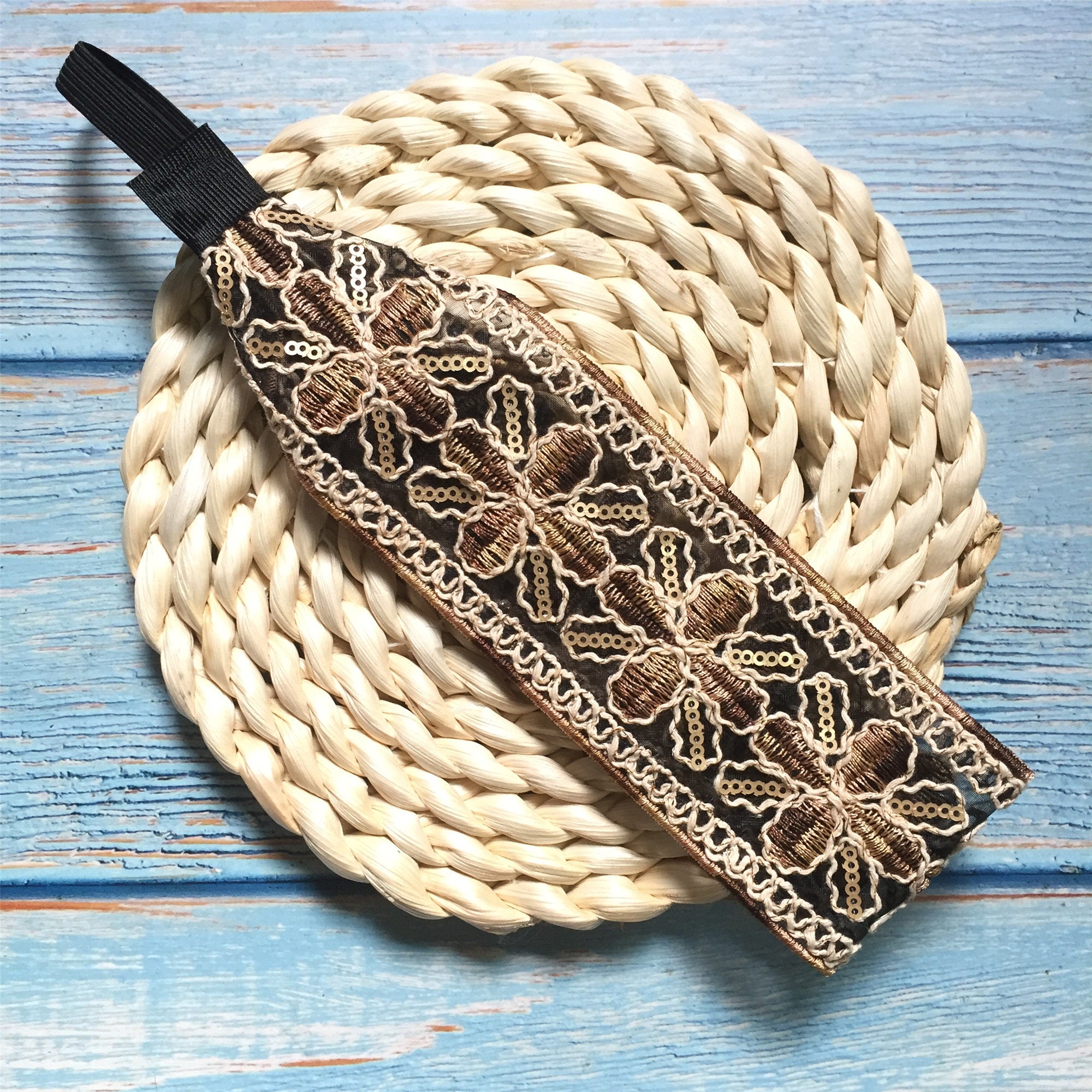 Mesh Embroidery HeadbandGold Luxury Headband for WomenSequin Etsy