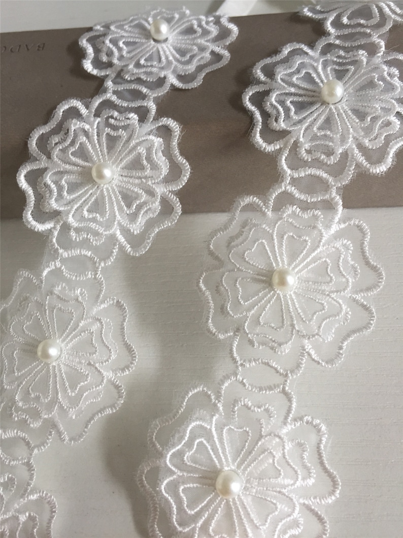 White Flower Lace Pearl Bra Straps Etsy