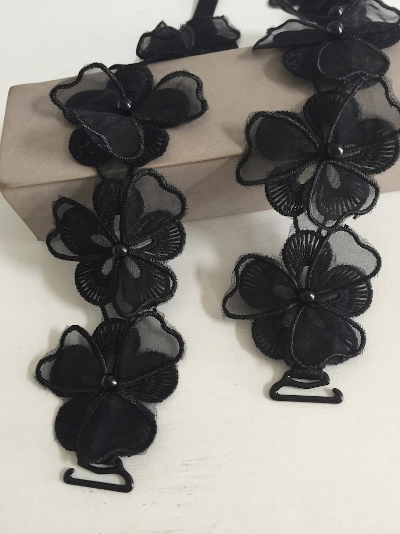 Black Pearl Flower Decorative Bra Straps Etsy