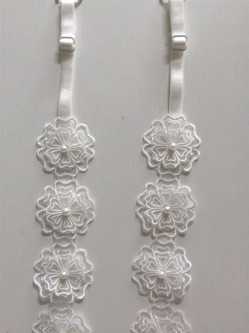 White Flower Lace Pearl Bra Straps Etsy