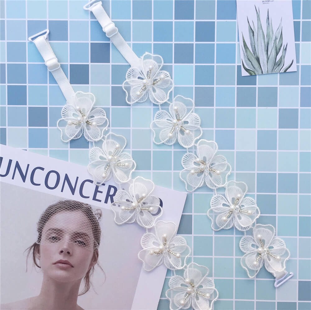 3D Flower White Lace Bra StrapBeaded Pearl Bra Strap for Etsy