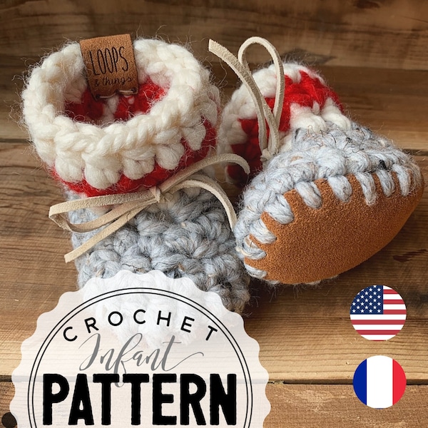 Baby CLASSIC Crochet Bootie Pattern, Babyschuh-Muster, Babyschuh-Muster, Babyschuhe, Baby-Hausschuhe gehäkelt, in Frankreich