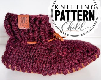 Child PRAIRIE KNIT Slipper Pattern, Knit Slippers, Suede Soles, Kids Slippers, Toddler Footwear, Knit Pattern