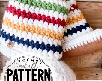 Crochet Adult BOOT Slipper Pattern: Fold Over Design, Suede or Yarn soles (PDF Download)