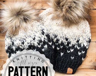 SEA to SKY TOQUE, Knitting Pattern in 5 Sizes, Knit Hat Pattern, Super Bulky Yarn, Colourwork Hat Pattern, Gradual Colourwork