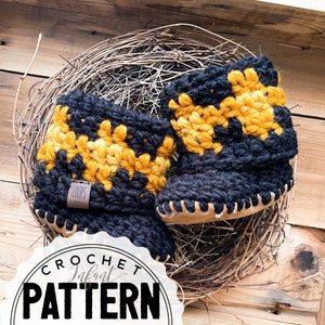 Baby FOLD OVER BOOT Slipper Pattern, Infant Boot Slippers, Crochet Pattern, Crochet Slippers