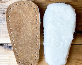 Classic SLIPPER SOLES, for Classic Crochet/PRAIRIE Knit/Fold Over Boot Slipper Patterns, Precut Soles, Suede Soles, Sheepskin Soles