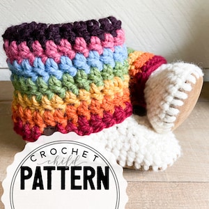 Child FOLD OVER BOOT Slipper Pattern, Crochet Pattern, Crochet Slippers, Child Size Pattern