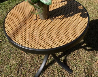 Sold!!!!!! Do not Purchase. Thonet style 26" Round Oak Bentwood & Cane Side End Table Tripod MCM.