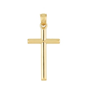 14k Yellow Gold Cross Pendant Basic 3D Necklace Charm 0.7 grams.