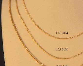 14K Yellow Gold Square Wheat Chain Necklace, Real Gold, Not Plated, Pendant Necklace, Layering Necklace, Mens Womens, 1.5-2.2mm