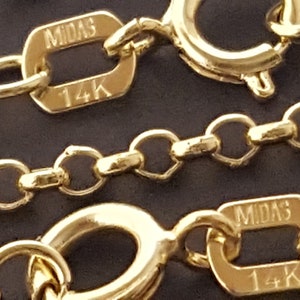 14k Solid Yellow Gold 1.5 mm Rolo Chain Necklace 16”,18”,20”,22”,24”.