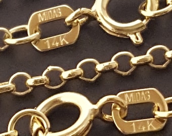 14k Yellow Gold 1.5 mm Rolo Chain Necklace 16”,18”,20”,22”,24”.
